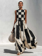 Zulema | Vestido Maxi Sin Mangas con Paneles en Contraste