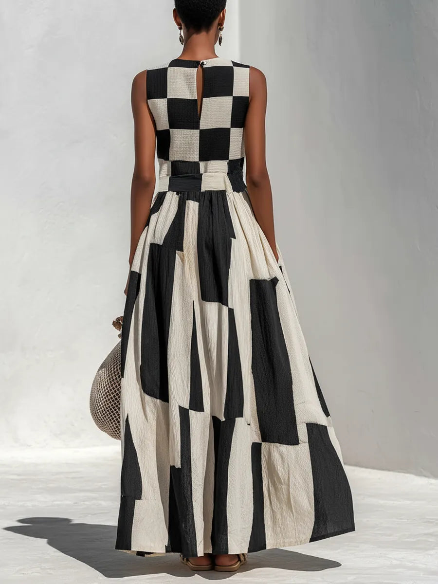 Zulema | Vestido Maxi Sin Mangas con Paneles en Contraste