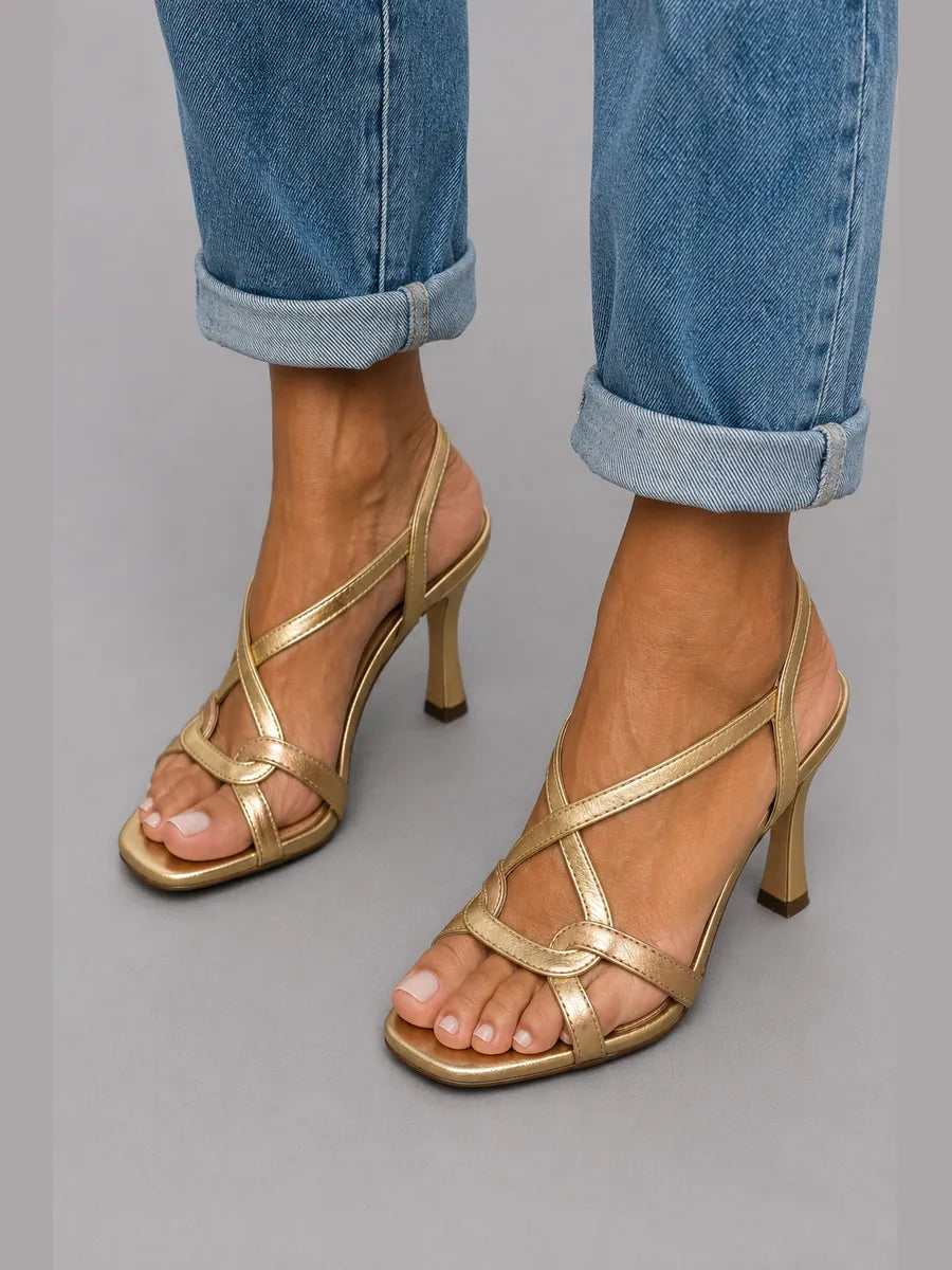 Gloria | Sandalias Doradas de Tacón