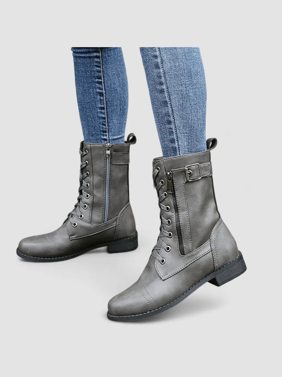 Hortensia | Botines Vintage con Cordones y Hebillas