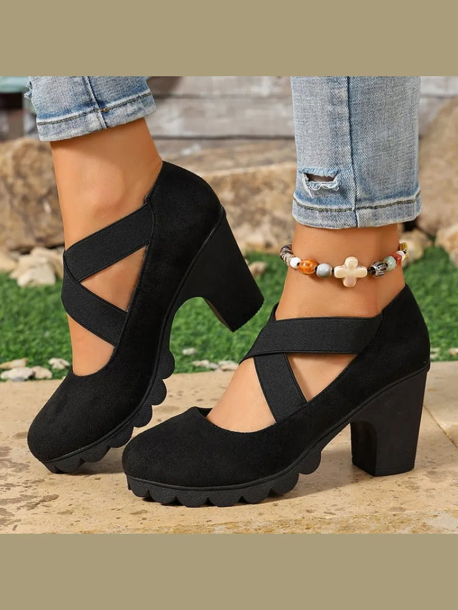 Ramona | Zapatos de Tacón Ancho con Tiras Cruzadas